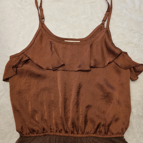 Rich Rust Color Ruffle Bodysuit Sateen - Picture 2 of 4